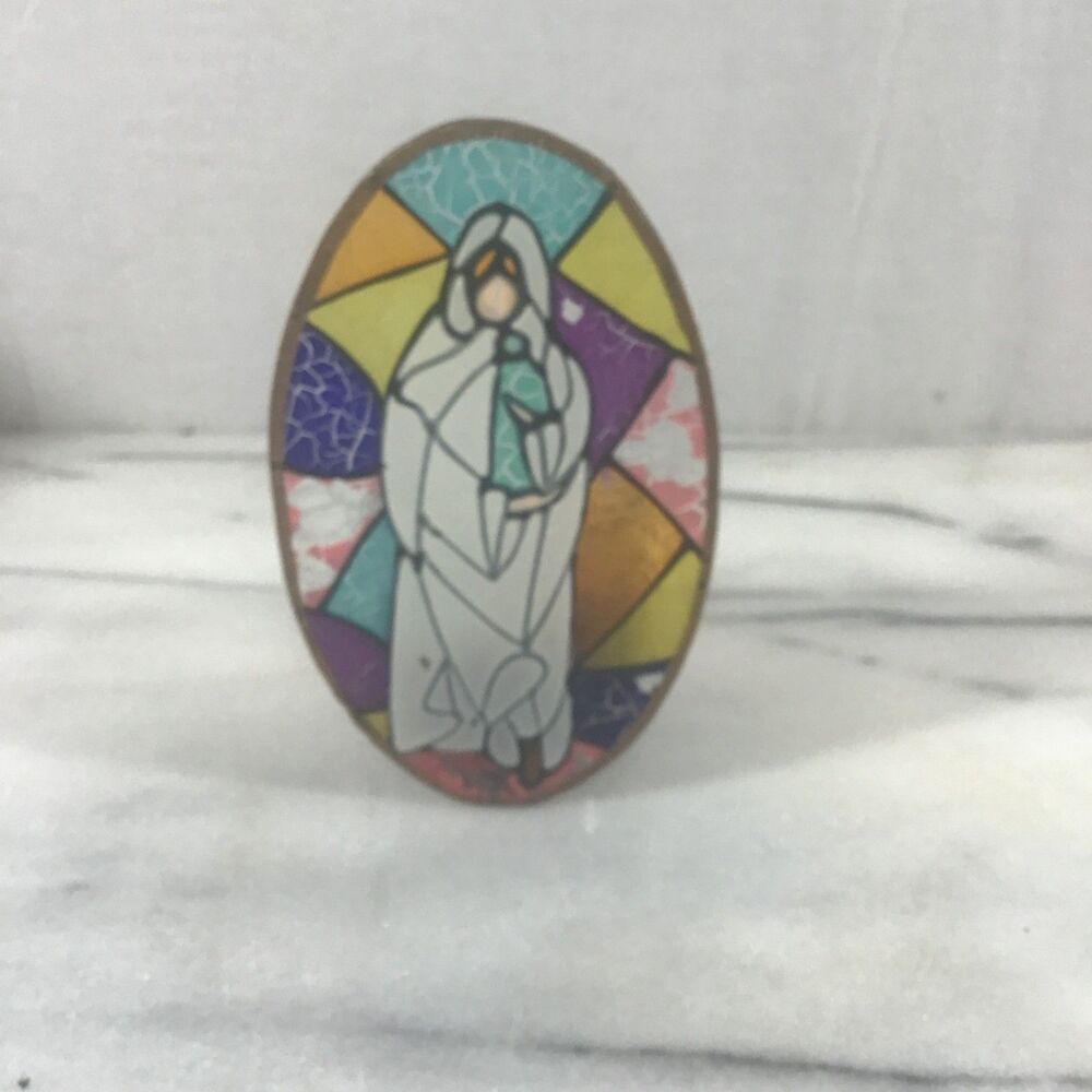 Vintage Stained Glass Madonna and Child Votive Candle Holder - Religious Decor
